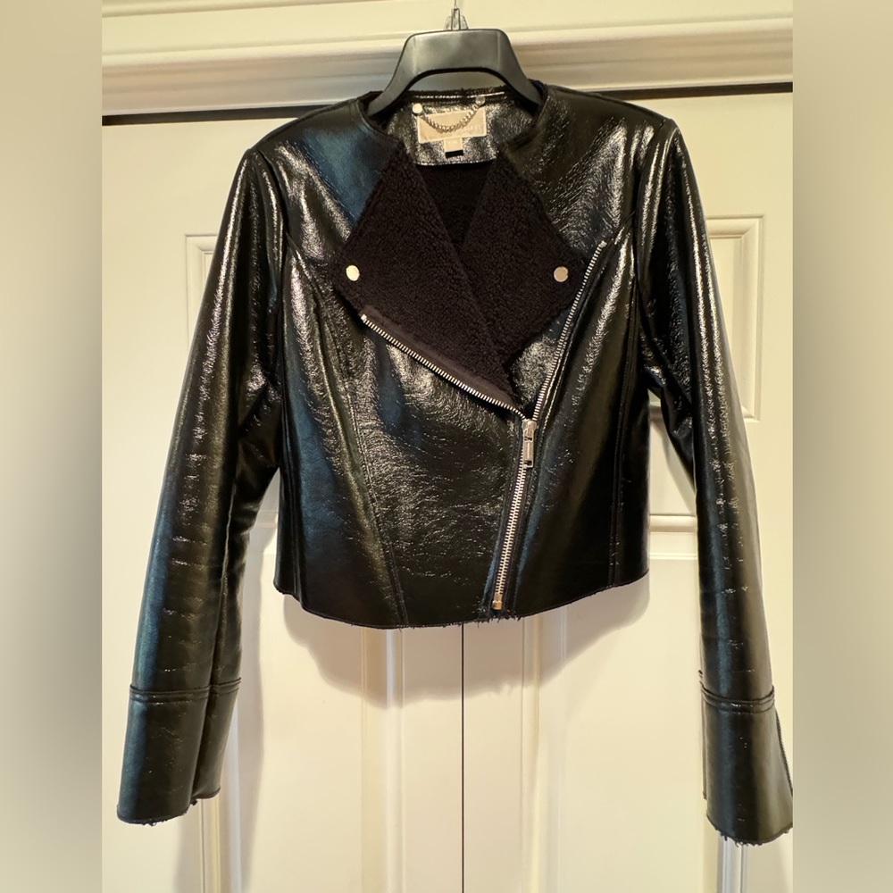 MICHAEL KORS black patent leather jacket, size P/M